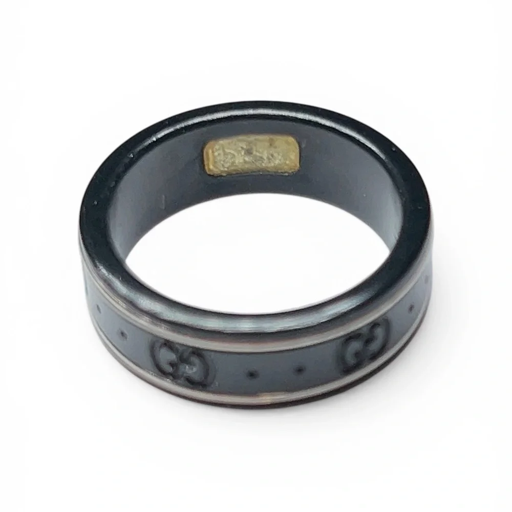 Gucci Icon 18K White Gold and Black Enamel Double G Logo Band